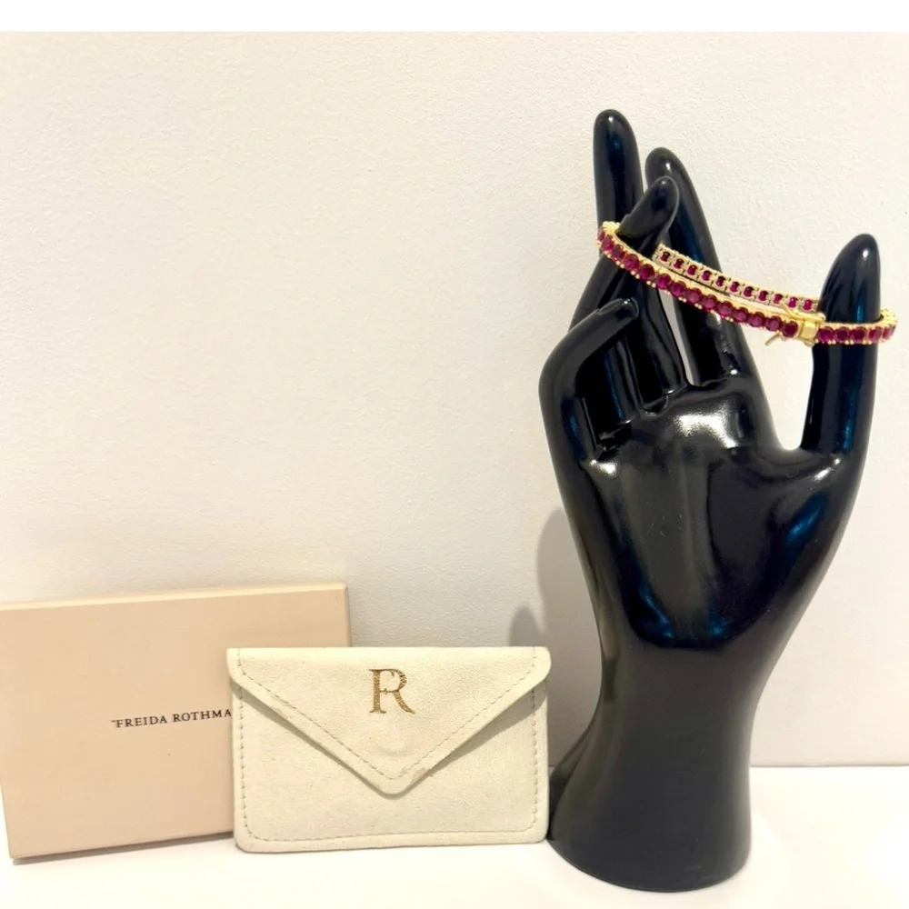 Freida Rothman Midnight Tri-Tone Twilight 14K Gold Tennis Bracelet Ruby Red - Picture 2 of 14